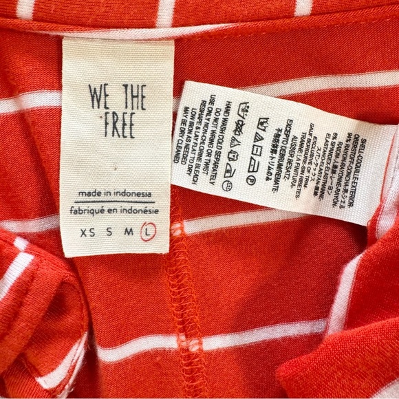 Free People Orange Stripe Dolman Sleeve Surplice V Neck Knit Relaxed Tunic Top L - Picture 10 of 12